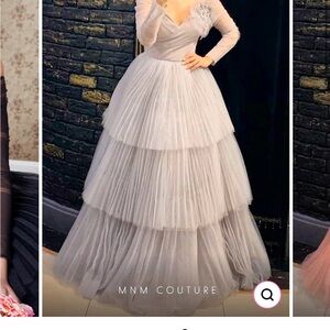 MNM Couture Elegant Silver Tiered Dress